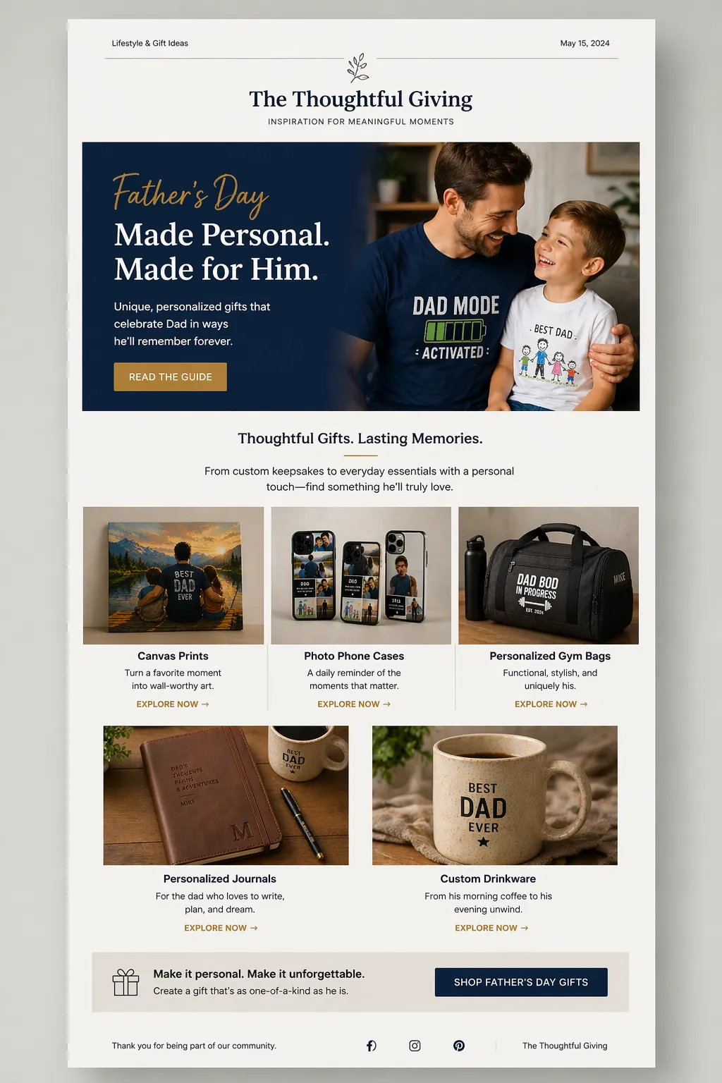 Example of a newsletter for Fathers Day