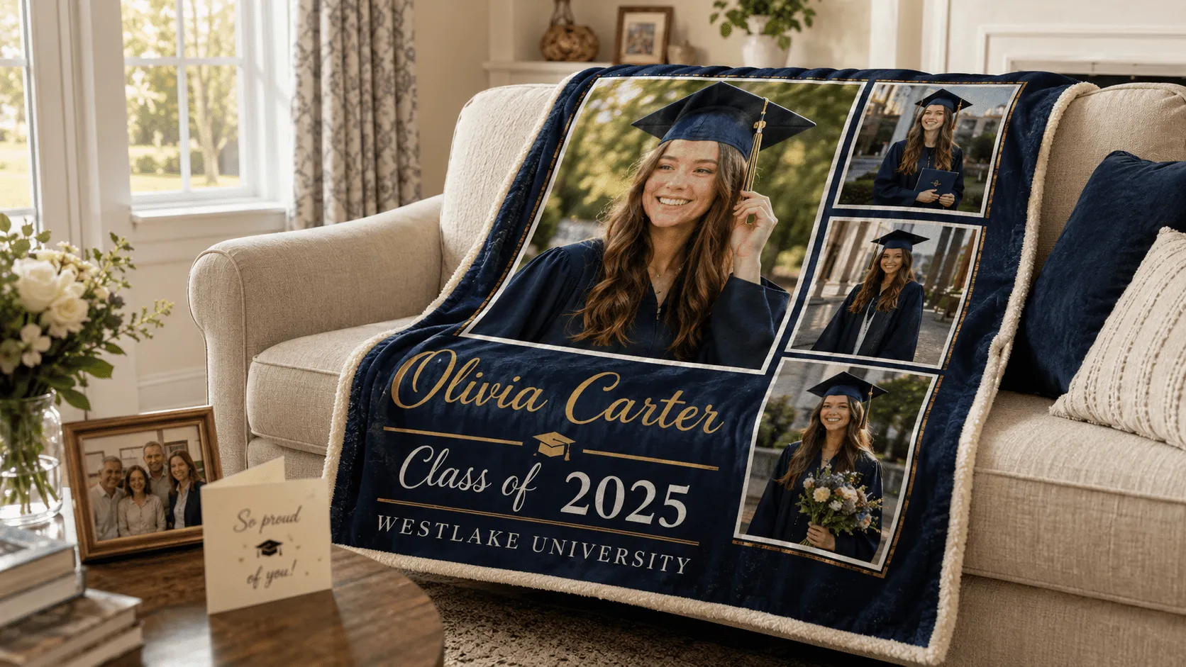 Custom Graduation Blanket created in Customily