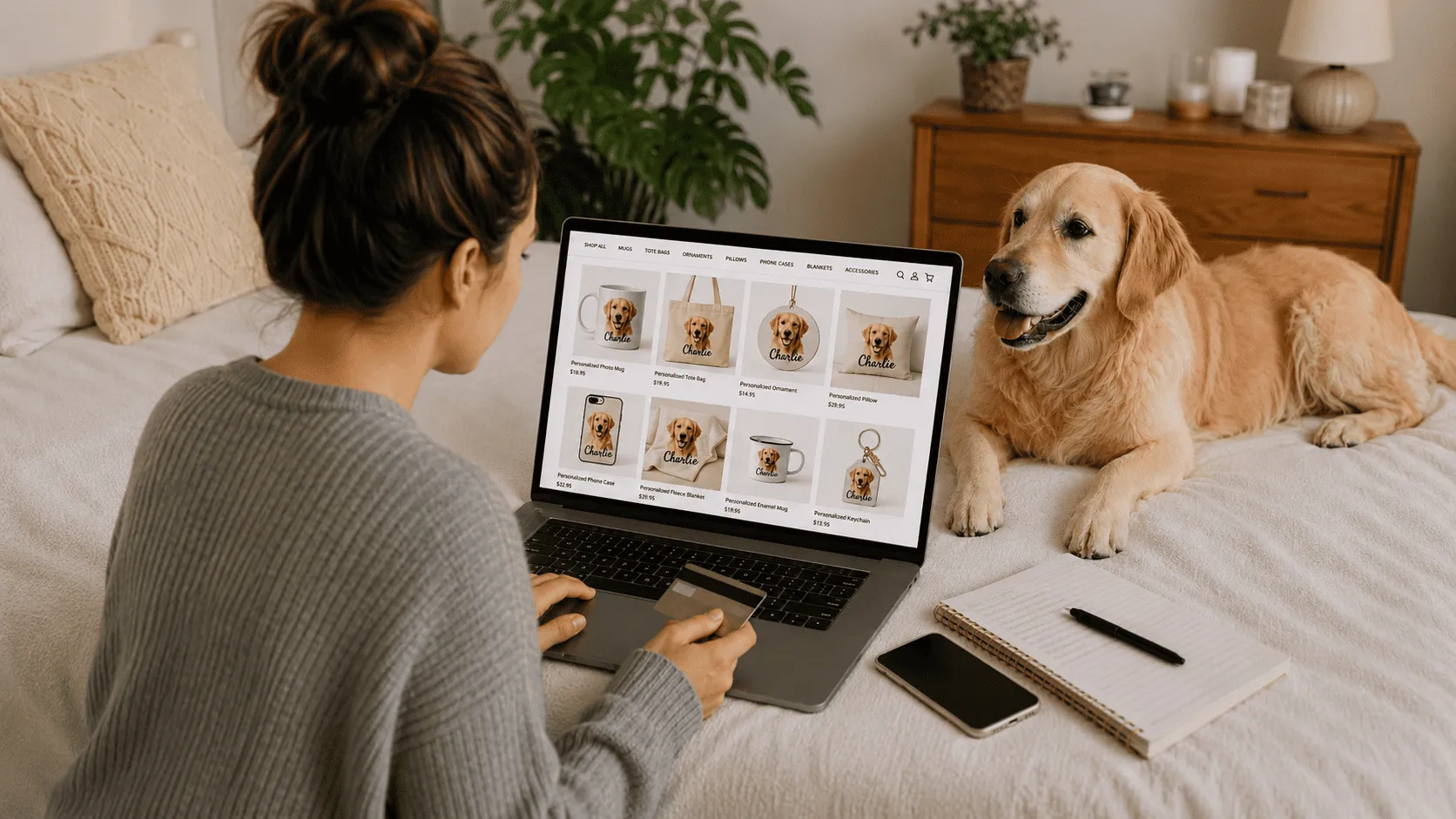 Girl buying custom pet products