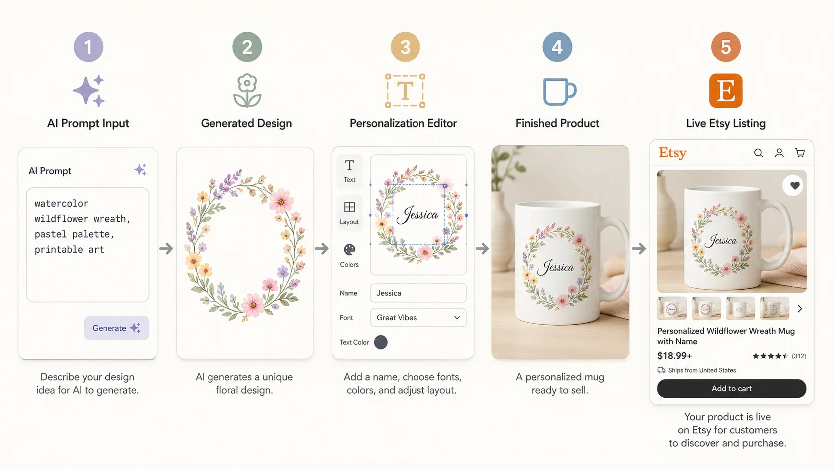 Workflow of AI tools used to generate a personalized mug