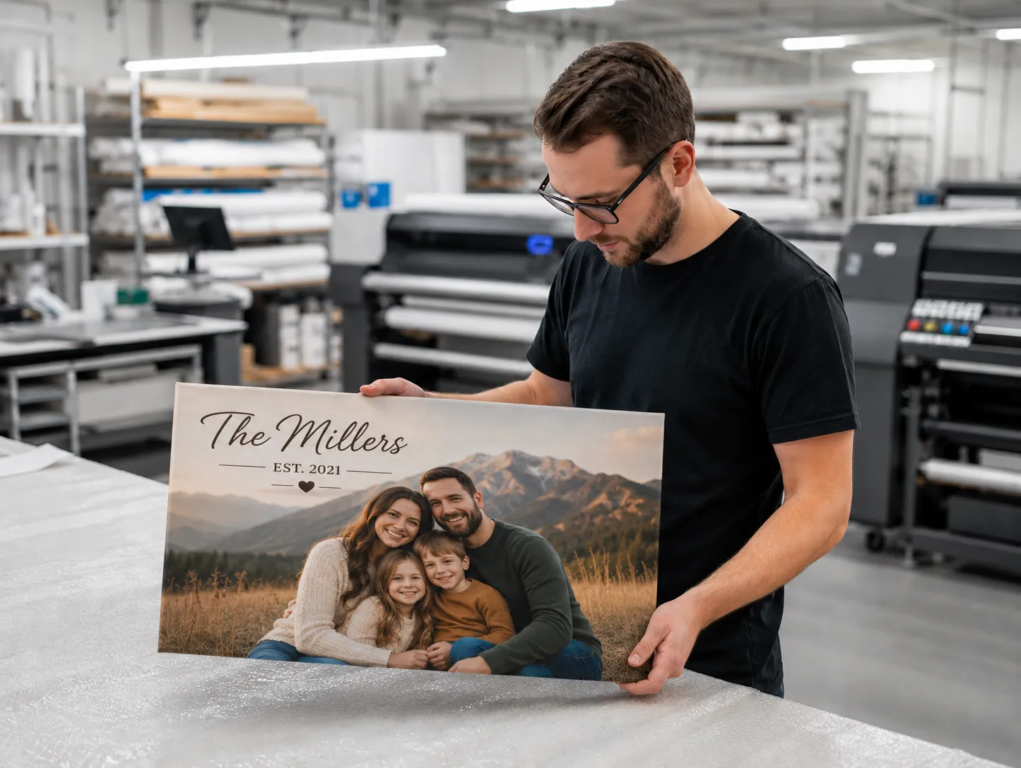 Man printing a personalized wall art