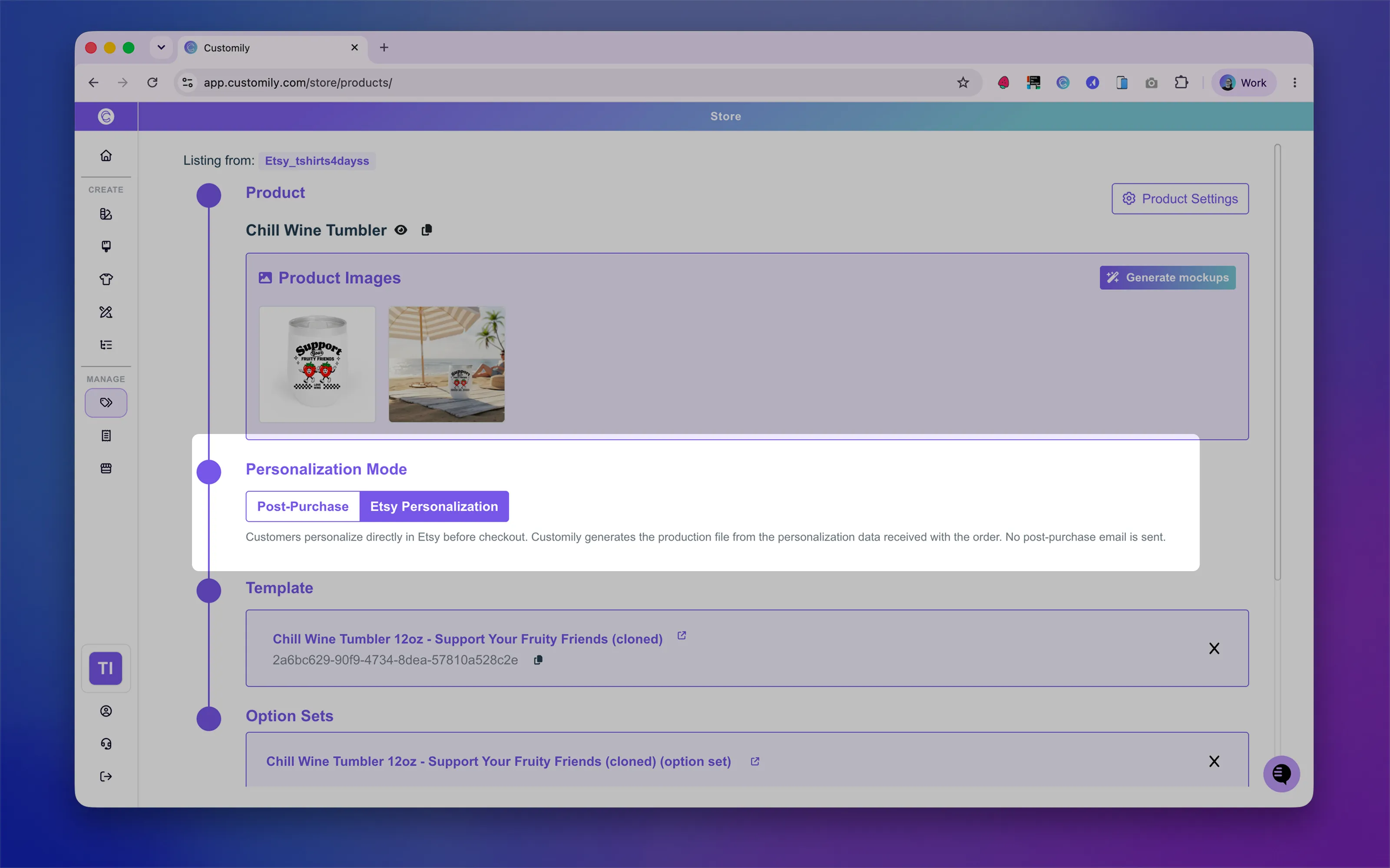 Customily's settings for a personalized Etsy product