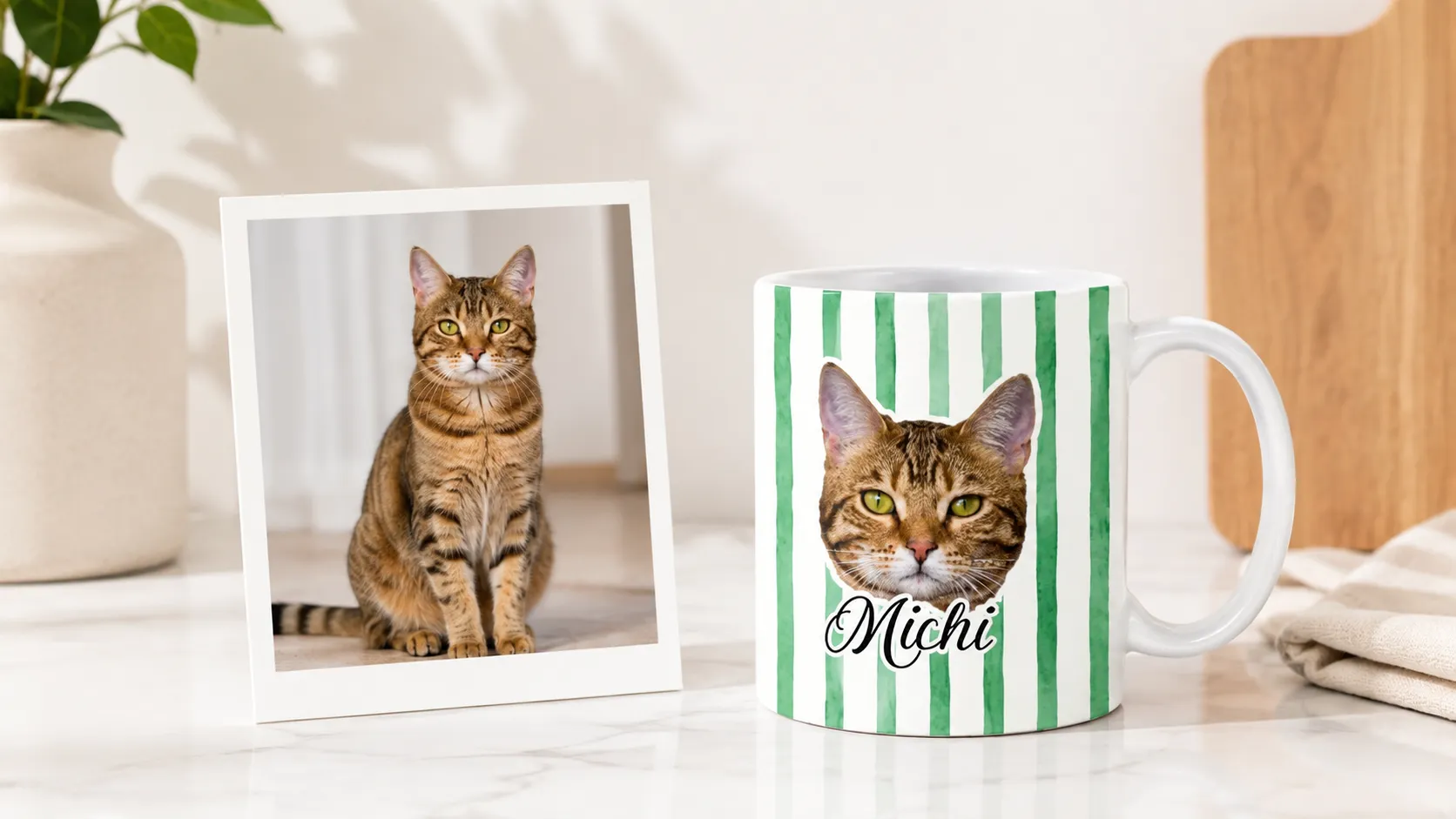 Customized pet photo mug with face cut effect