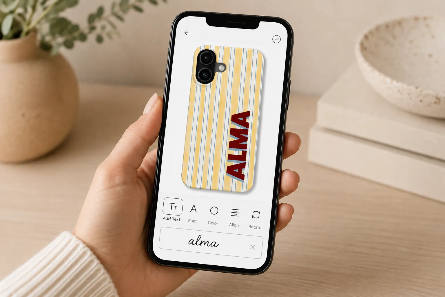 Mobile phone with a phone case personalizer on the screen