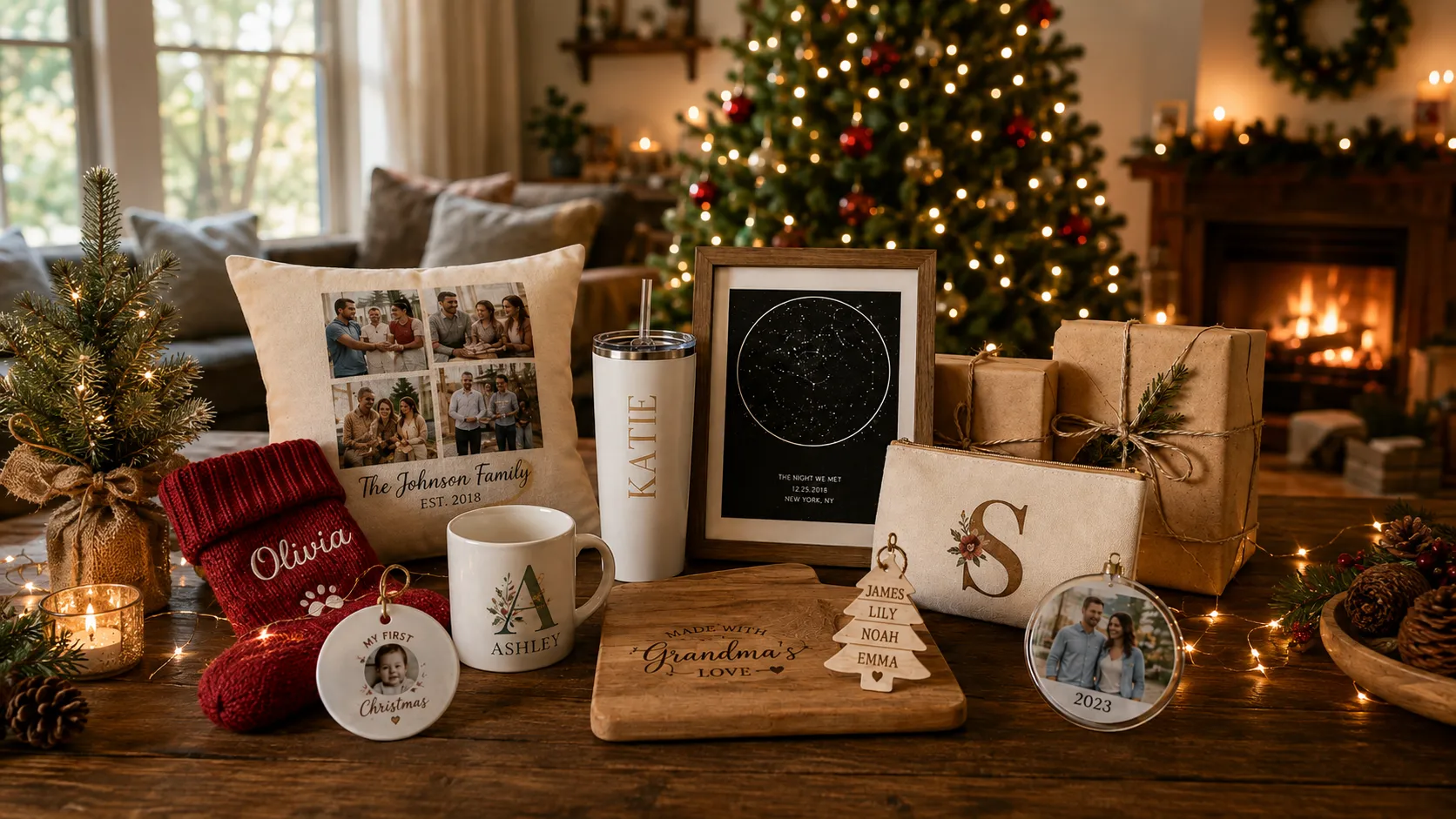 Collection of personalized Christmas gifts