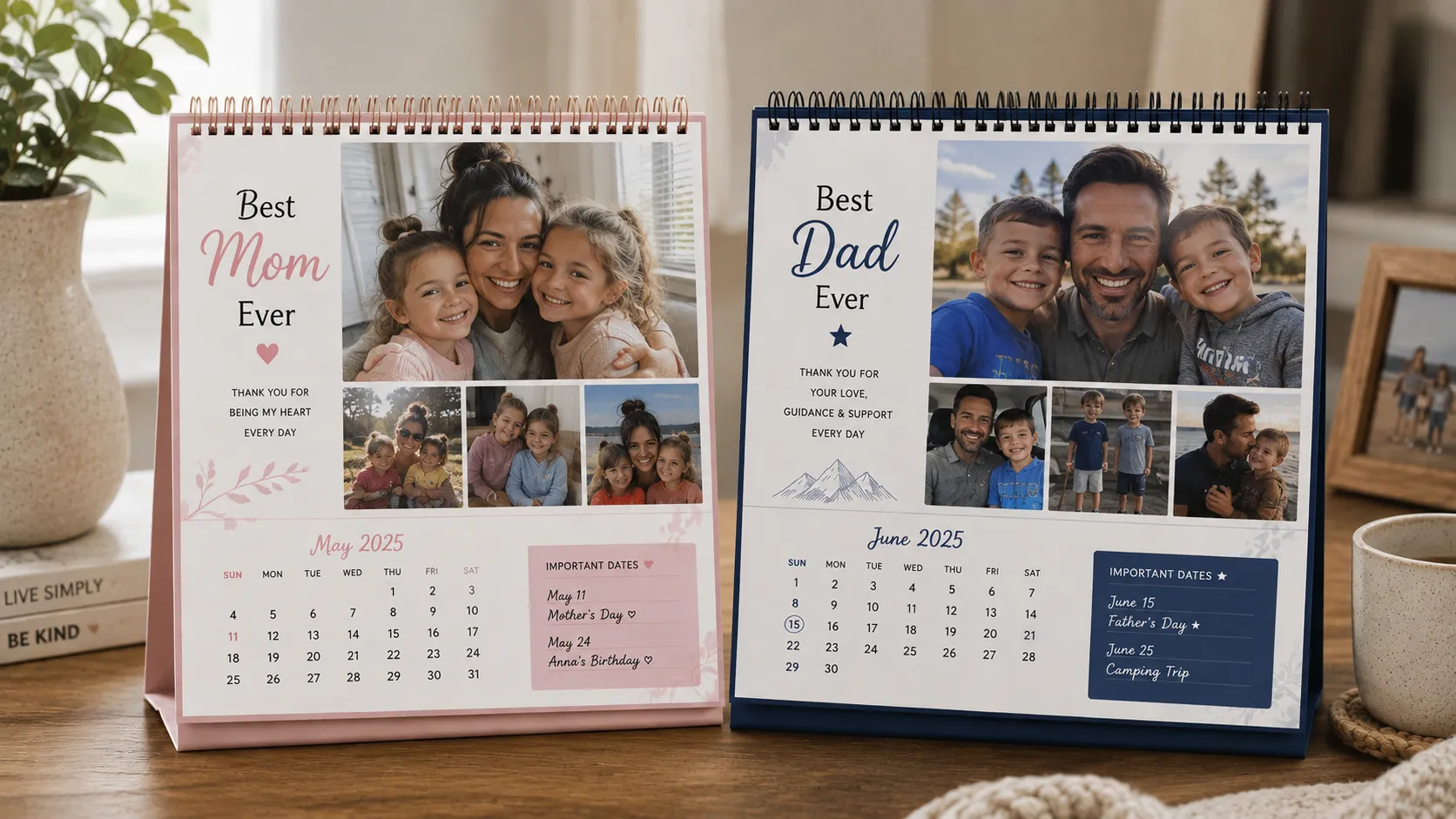Personalized photo calendars for Mom and Dad featuring family pictures
