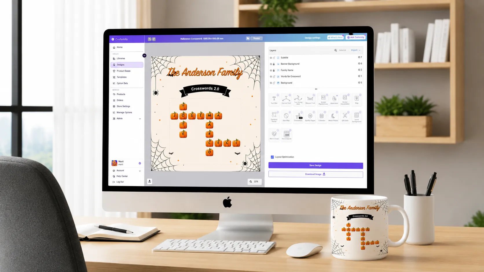 Computer on a desk with Customily Desing Studio on the screen