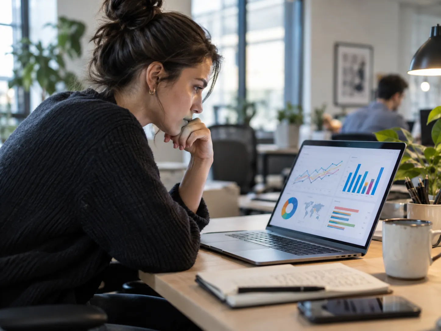 Person analyzing sales performance charts on a laptop