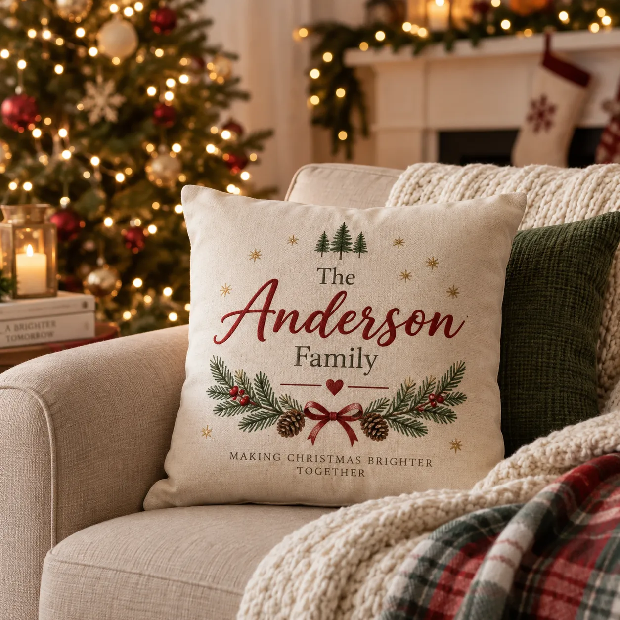 Personalized christmas pillow with family name