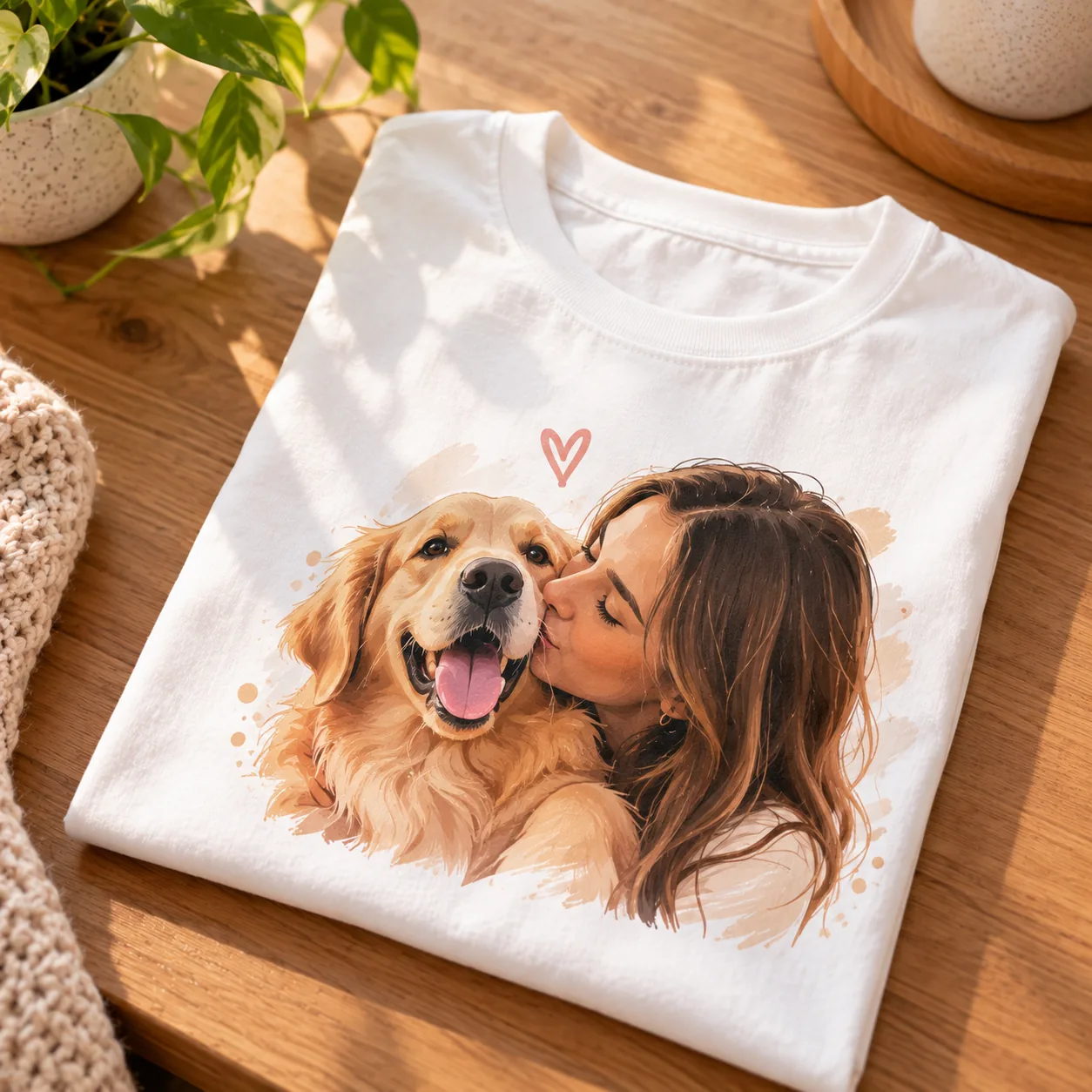 Custom t-shirt printed with a photo transformed into a cartoon-style illustration