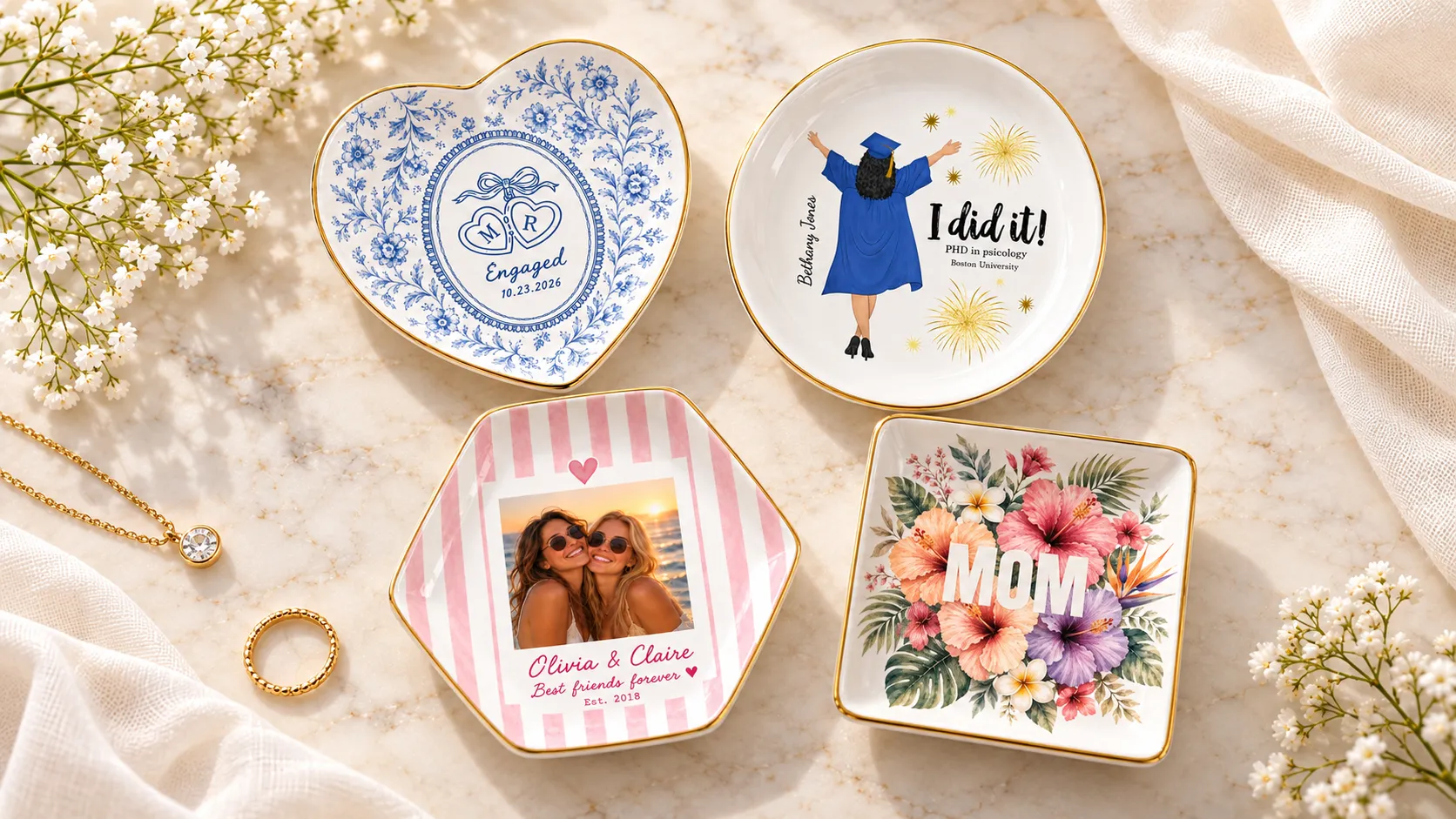 Collection of four ring dishes with customizable designs