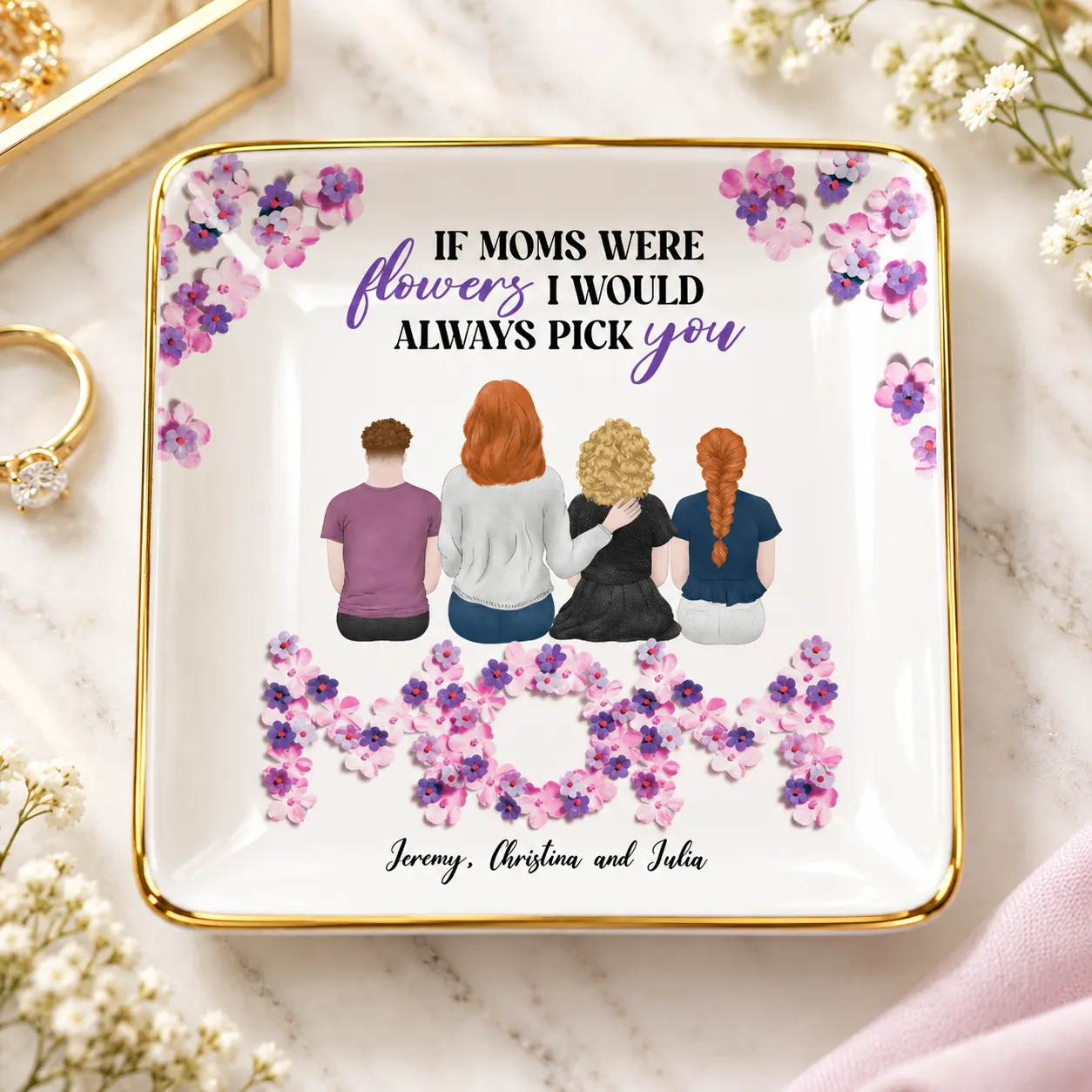 Personalized ring dish for mother's day with clipart