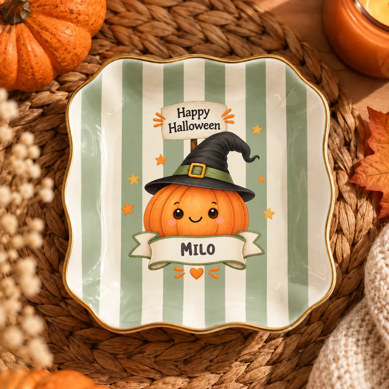 Personalized ring dish with halloween name design