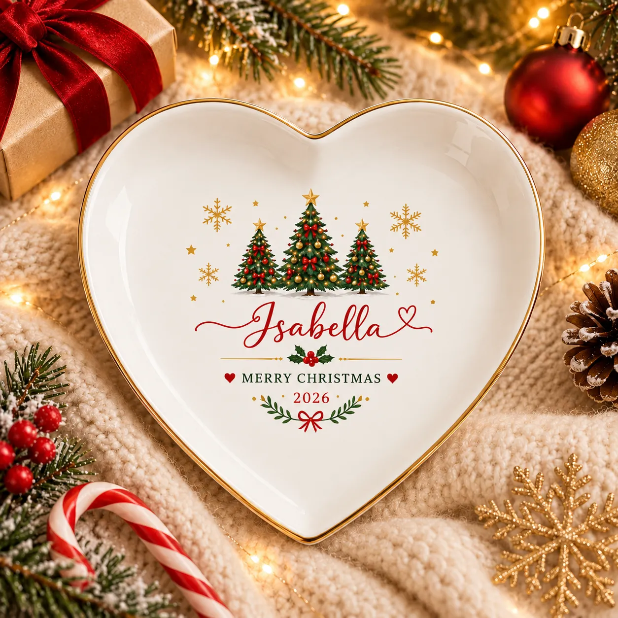 Personalized ring dish with a christmas design