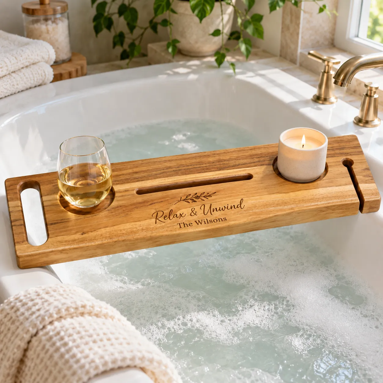 Engraved bath caddie with personalization