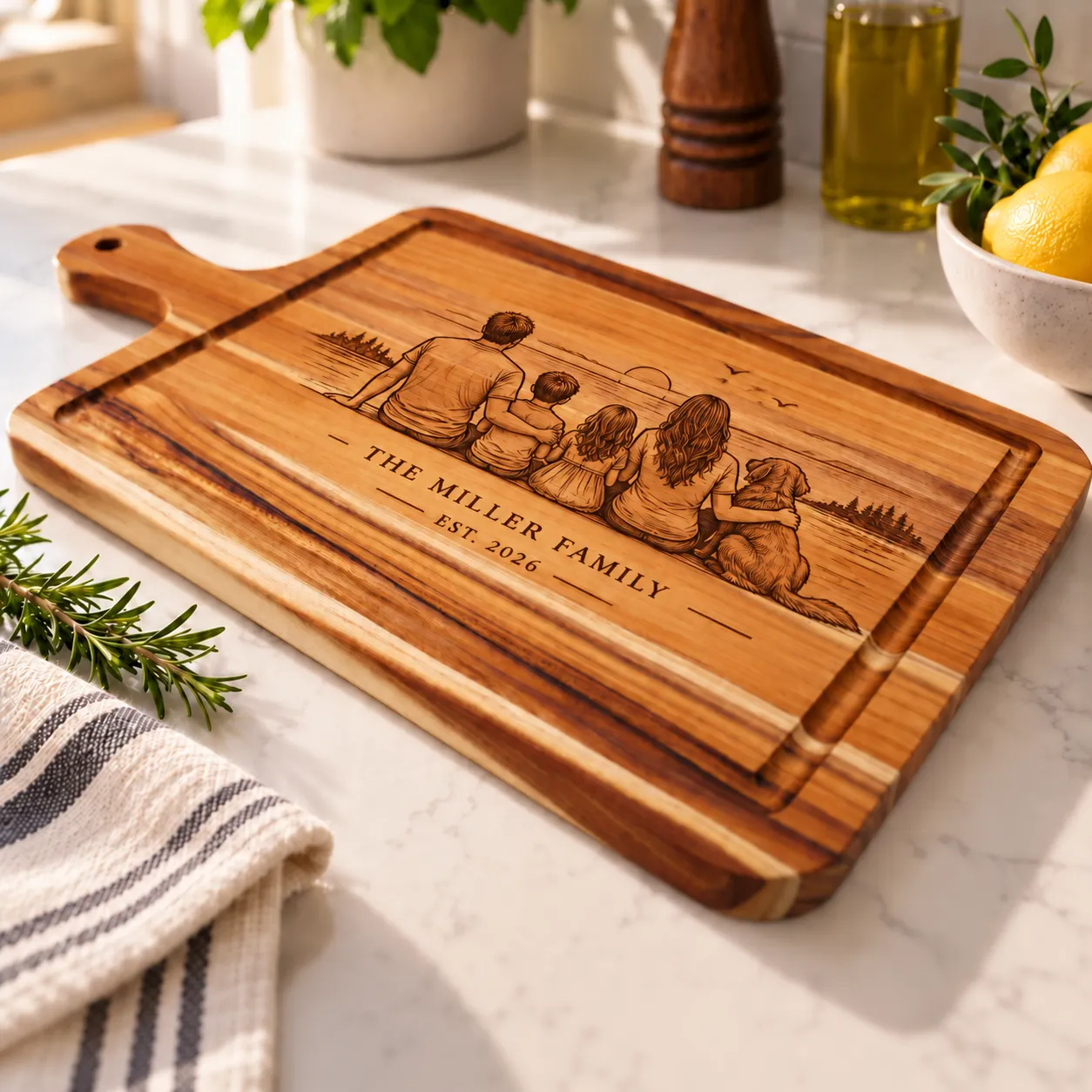 Engraved rectangular cutting board with photo personalization