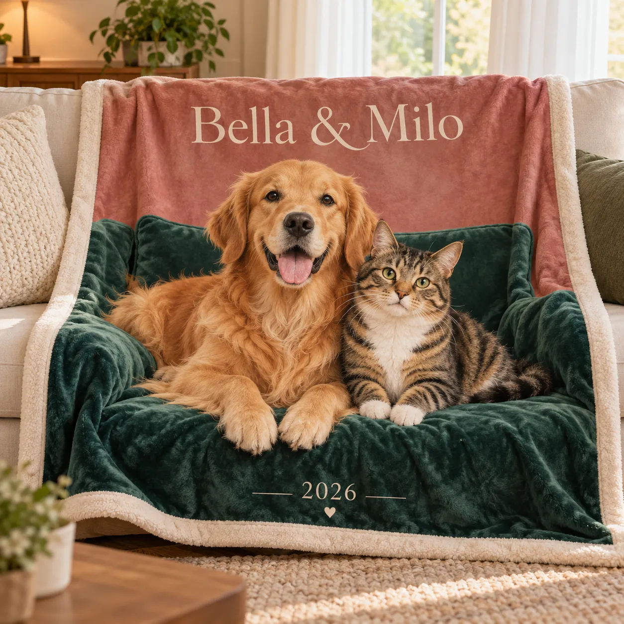 Personalized pet family portrait blanket