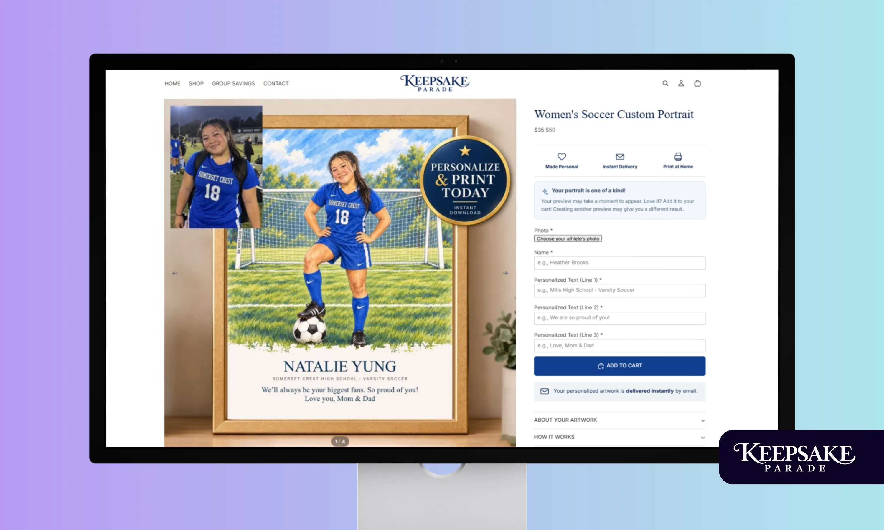 Keepsake parade product page screenshot