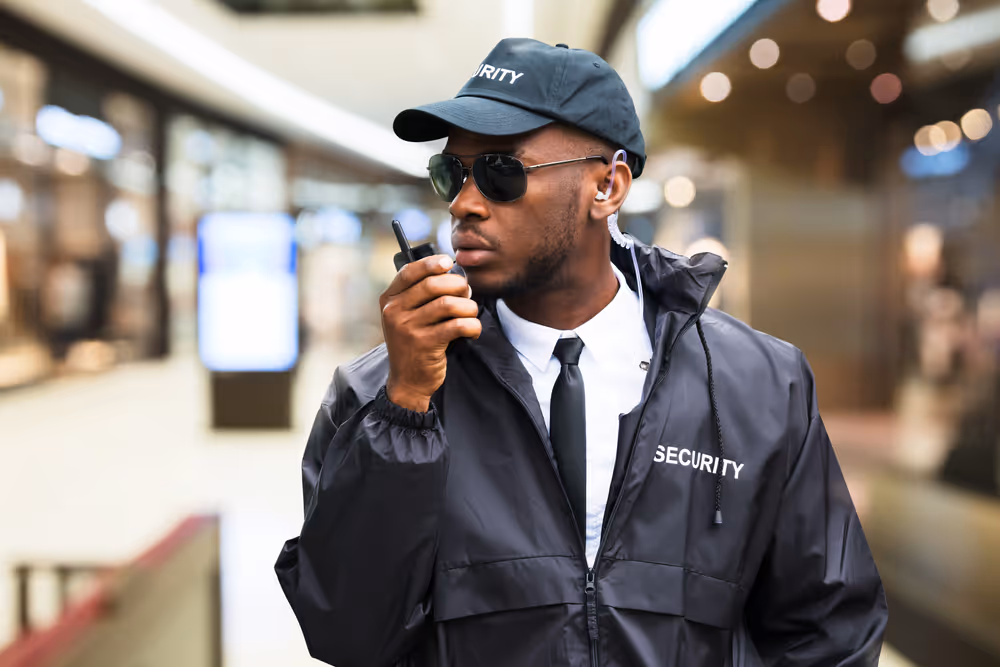 Security guard services in a mall.