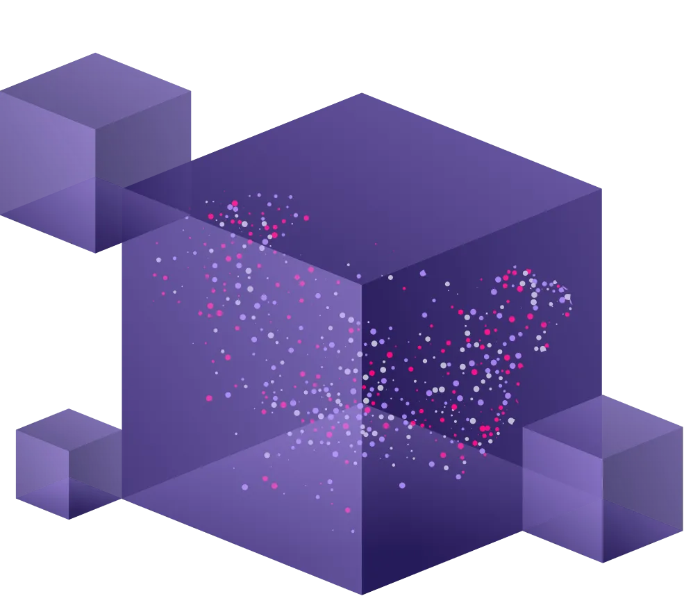 A purple cube with a lot of dots on it.