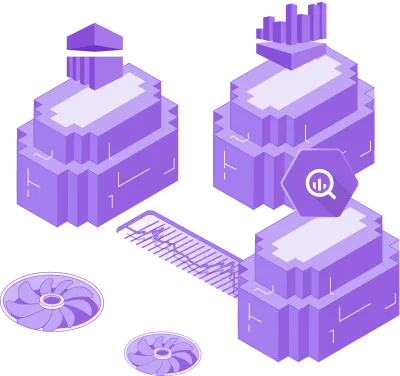 A set of three purple objects with a disk in the middle.