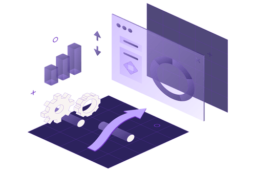 A computer screen with gears and a graph on it.