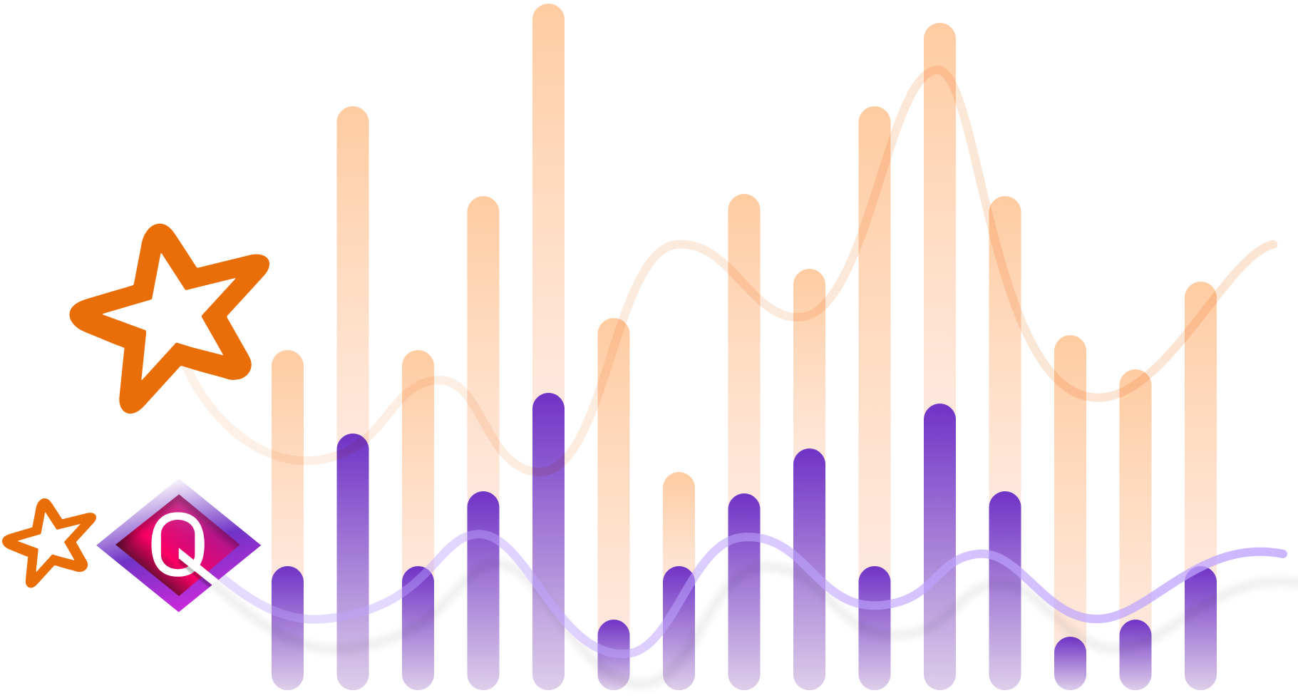 A purple circle with a pink triangle and a red arrow.