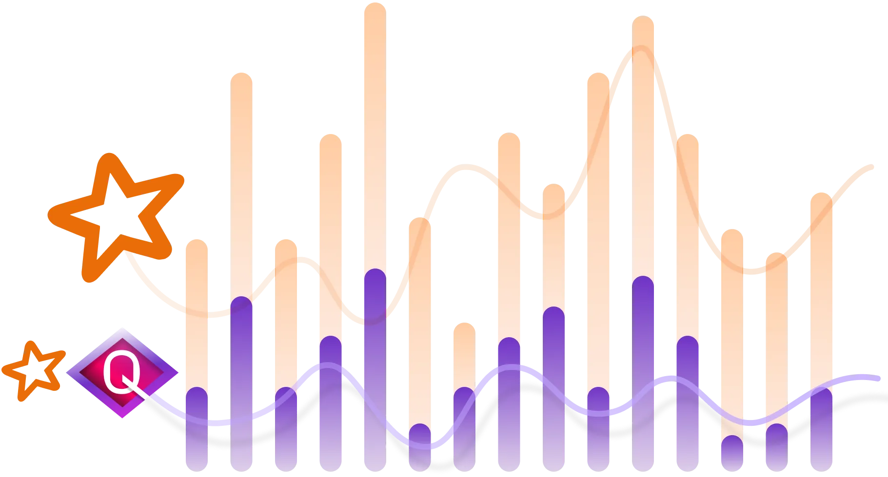 A purple circle with a pink triangle and a red arrow.