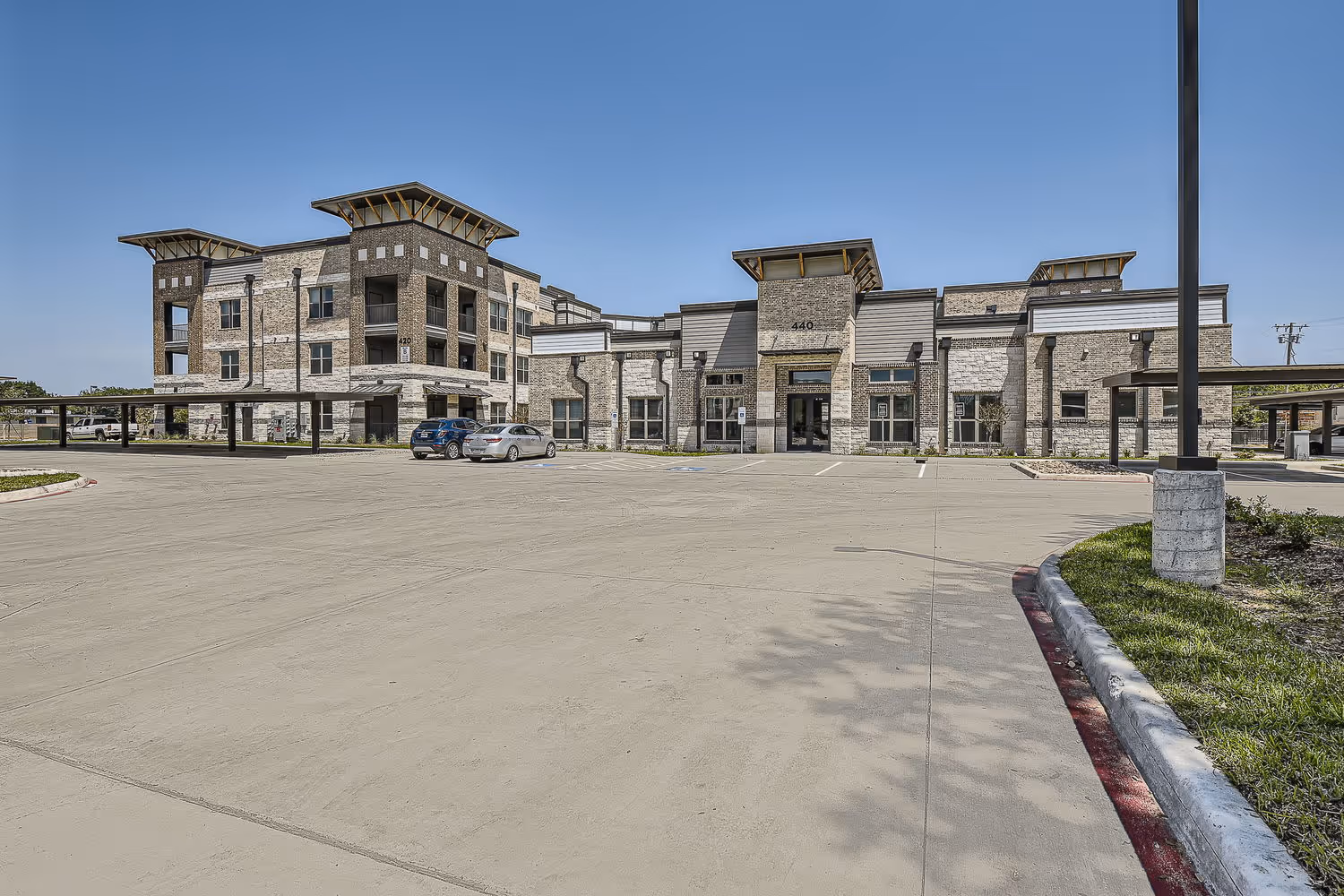 Building exterior and parking