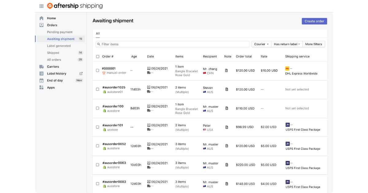 Example of AfterShip integration