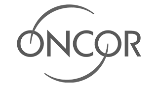 Oncor logo with circular swooshes around the letters in gray.