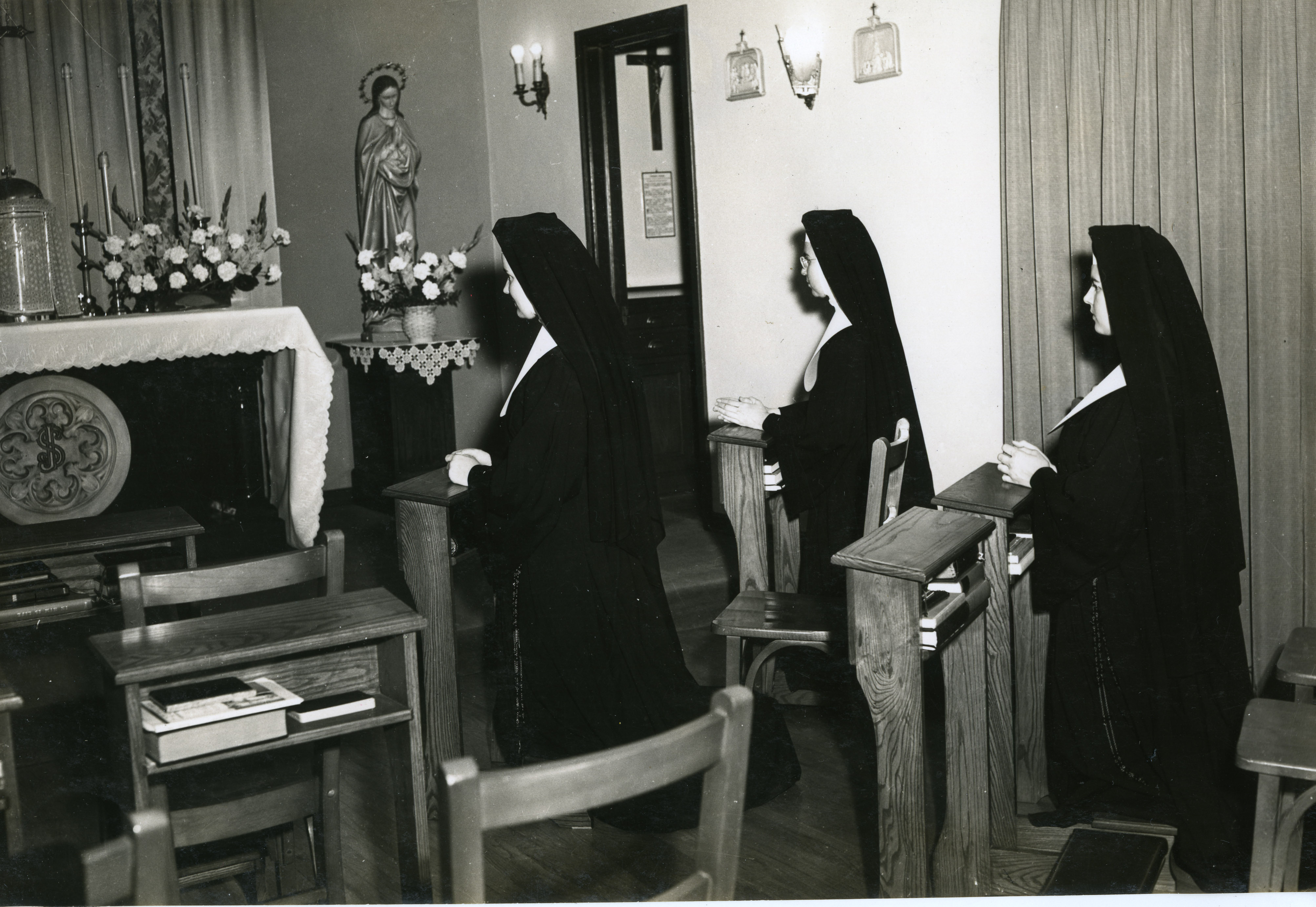 Sisters praying in the chapel at the former convent.