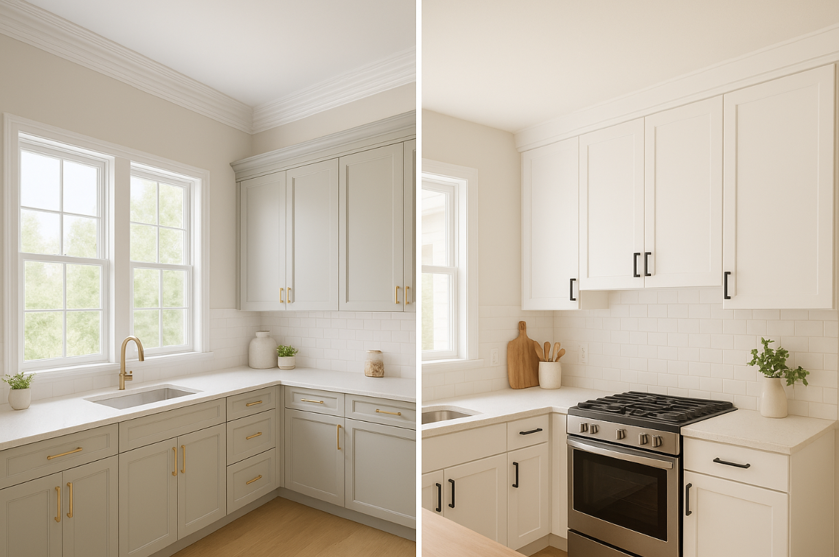 side by side of two kitchens