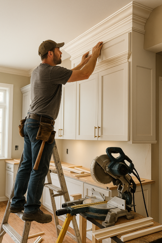 contractor putting up molding