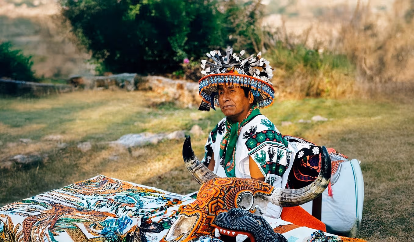 Wirrarika healer leading a traditional psychedelic retreat in Mexico offering psilocybin, Bufo, and peyote in Mexico.