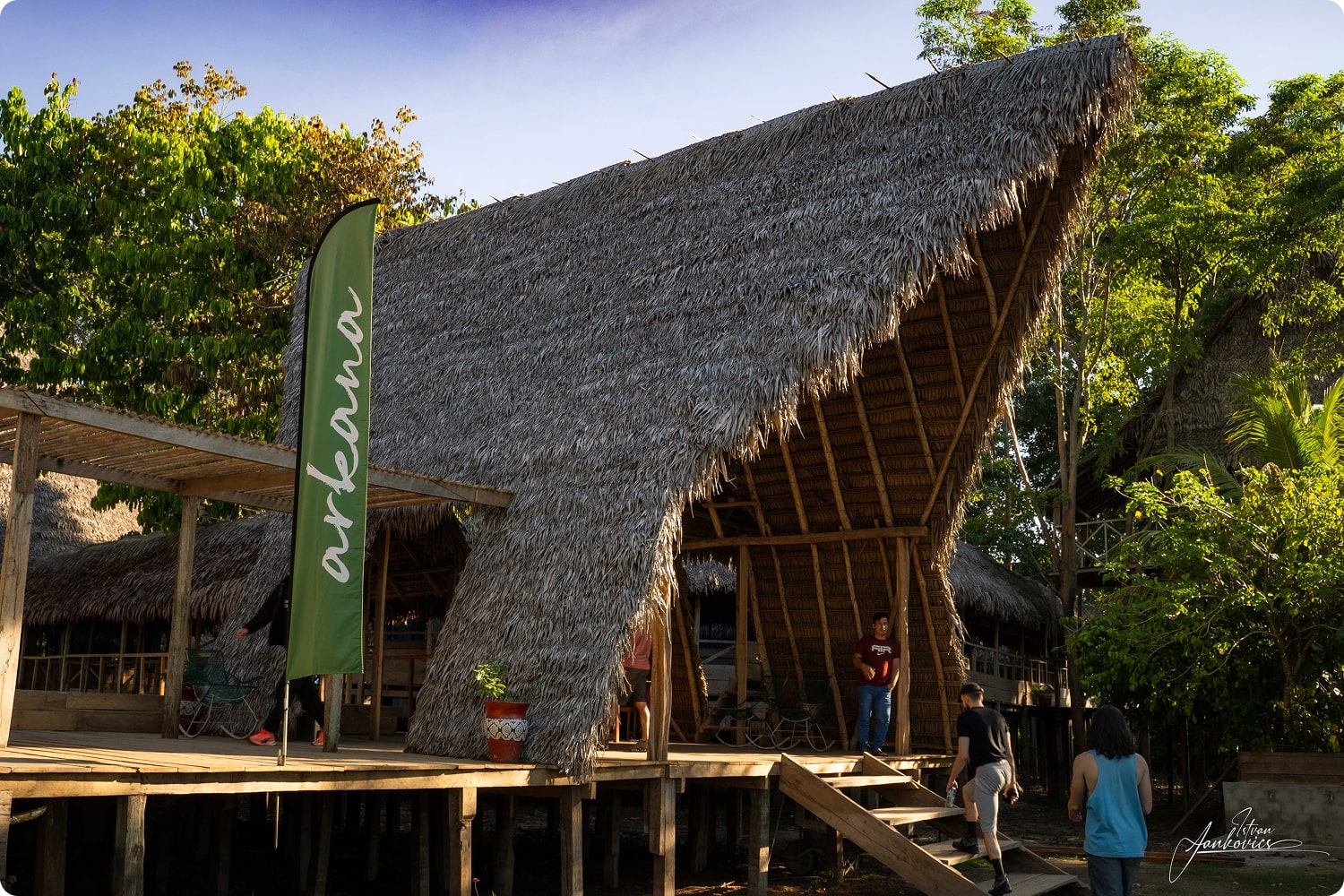 Arkana ayahuasca facility in the Amazon jungle entryway. 