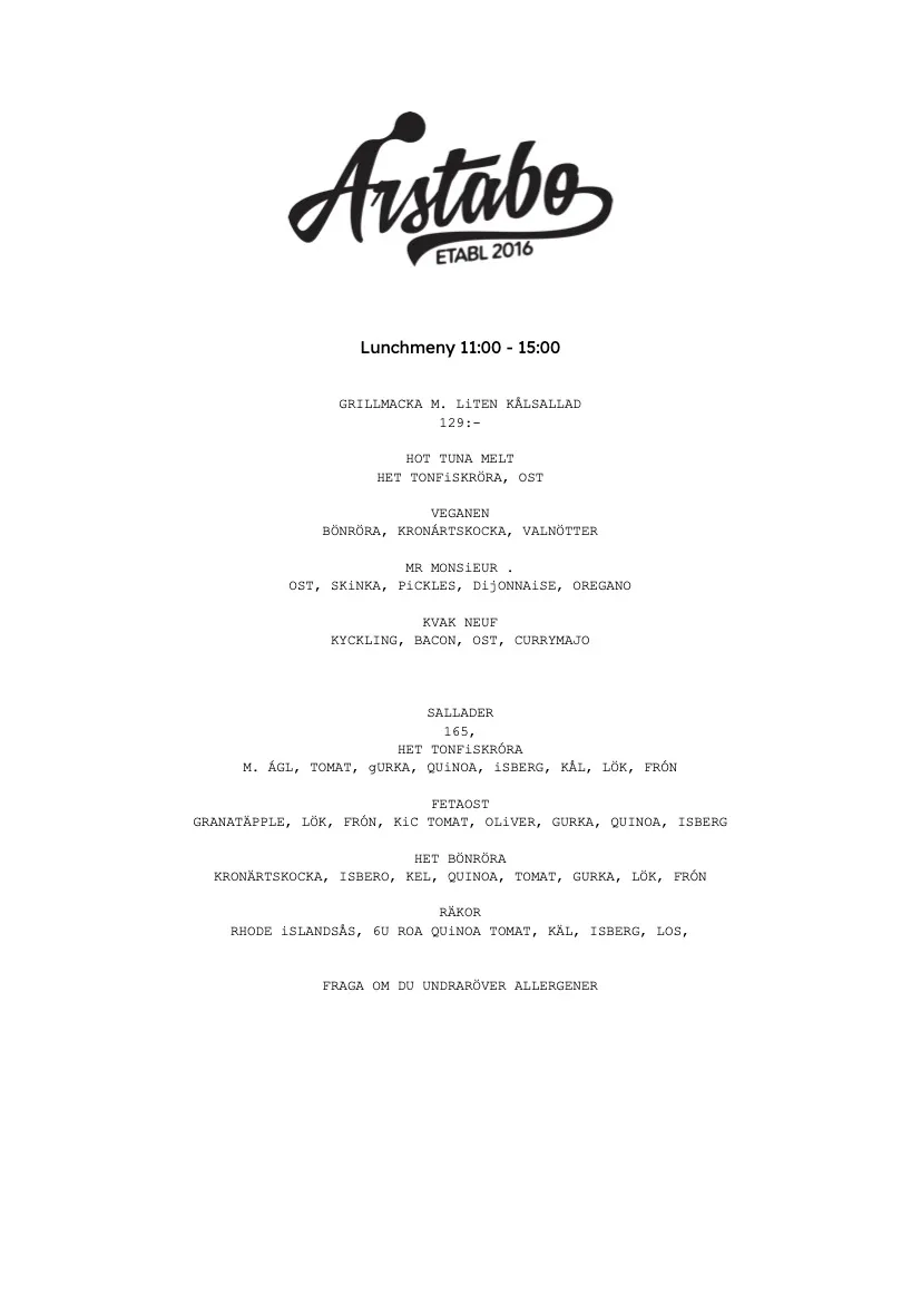 Årstabo wine menu