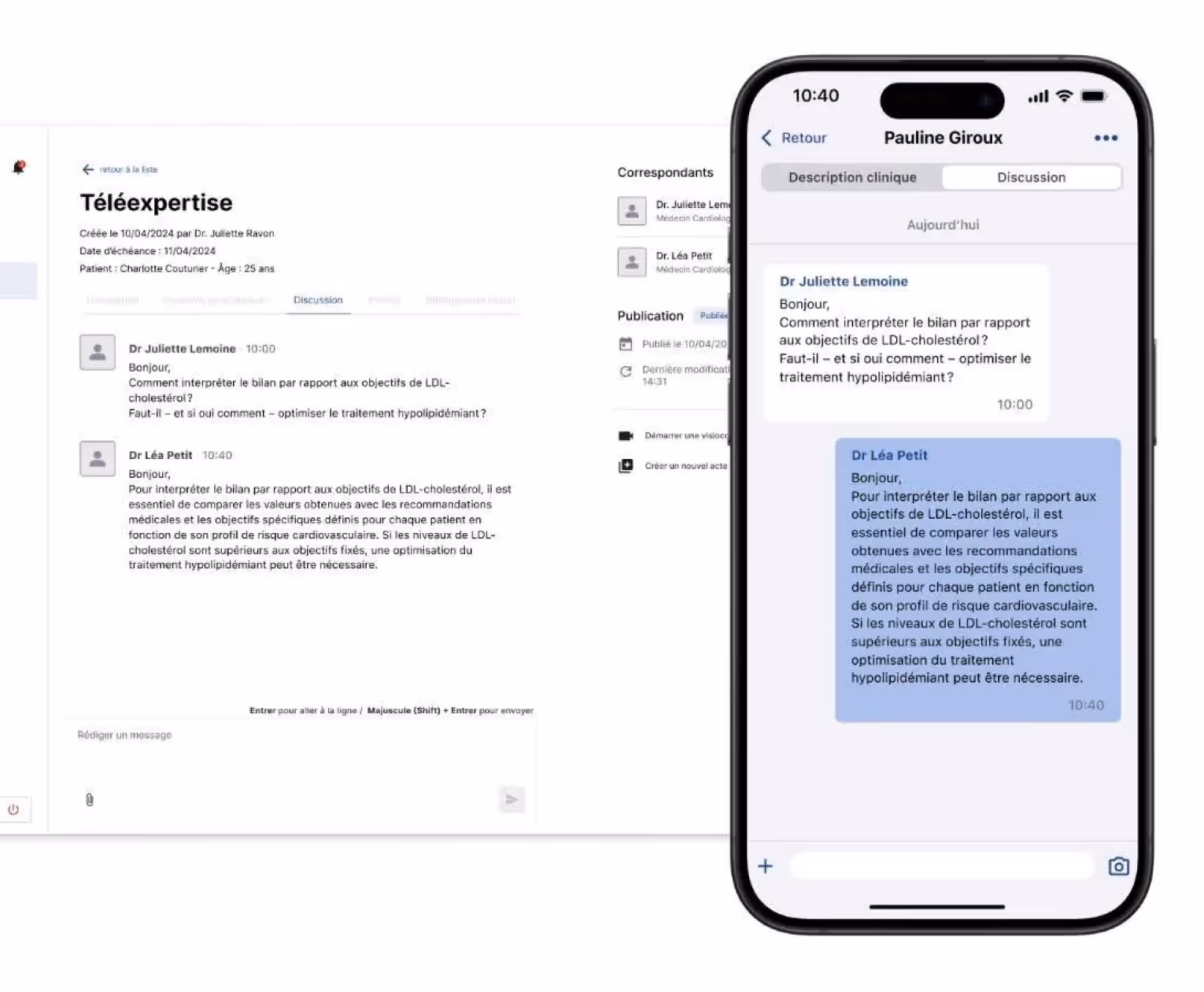 Illustration d’un acte de téléexpertise sur la plateforme Rofim, montrant un échange médical entre un médecin requérant et un spécialiste requis.