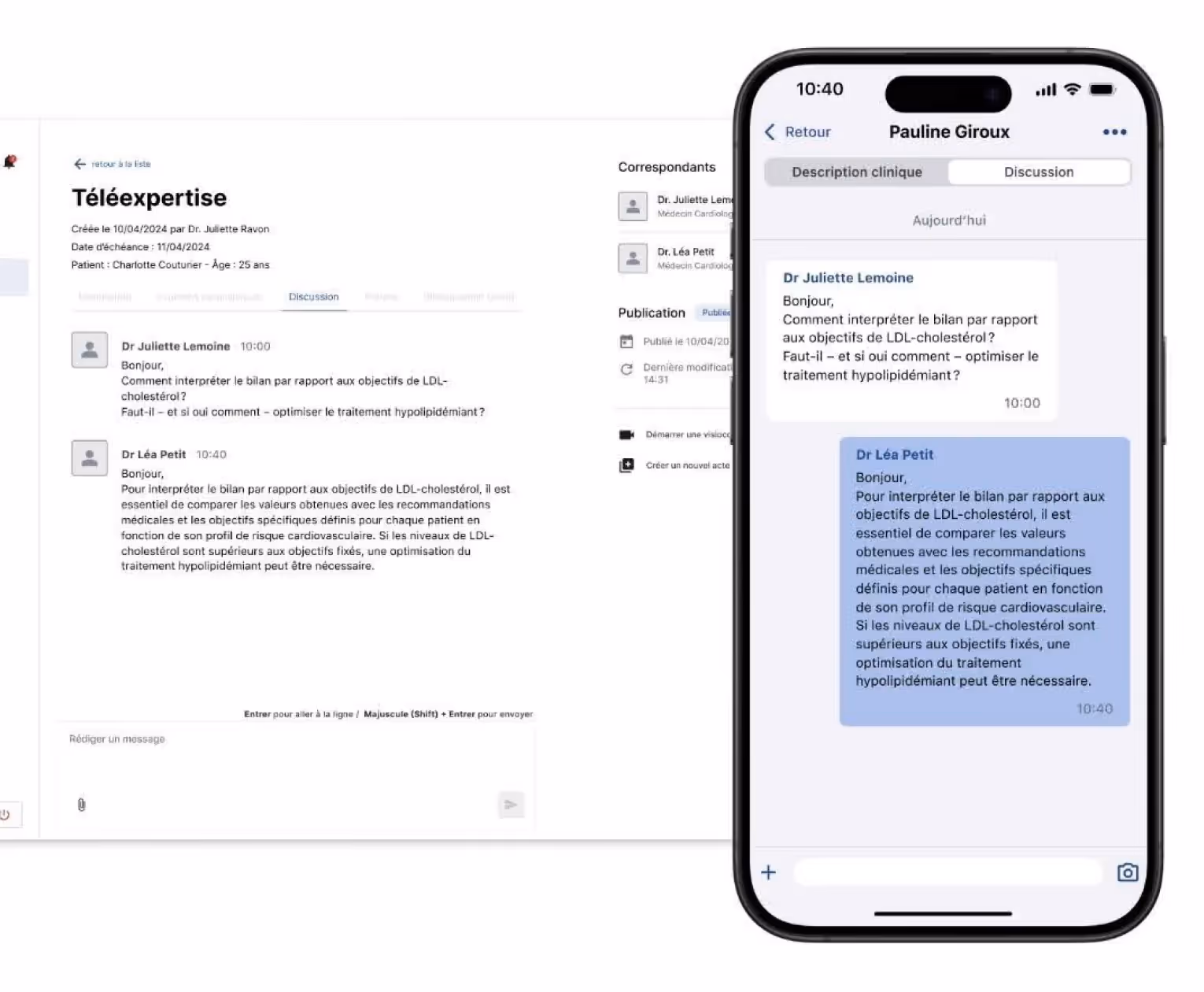 Un acte de téléexpertise réalisé via la messagerie sécurisée de la solution de téléexpertise Rofim.