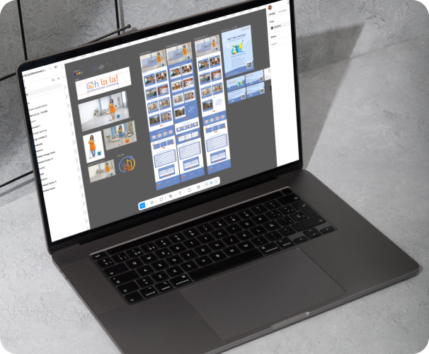 Laptop mostrando la plataforma de Figma con un diseño web amplio