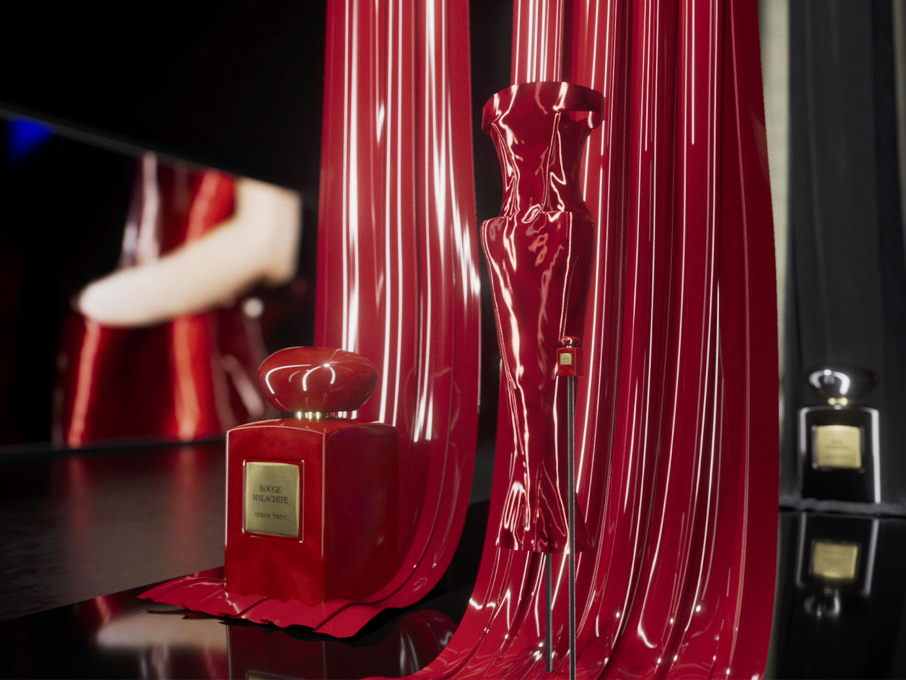 Rendu 3D immersif de la scénographie Armani Privé lors d’un événement à Shanghai.