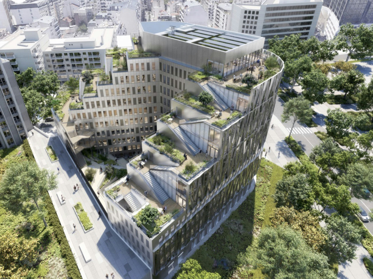 Vue architecturale de la tour à La Défense, image issue du film publicitaire.