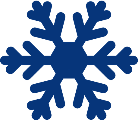 Dark blue symmetrical snowflake icon with six main branches, each featuring smaller offshoots and rounded ends.