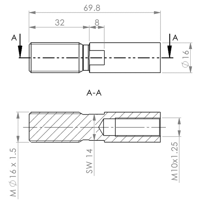 Thread adapter CTC-060 to Ø50 ISO cylinder long
