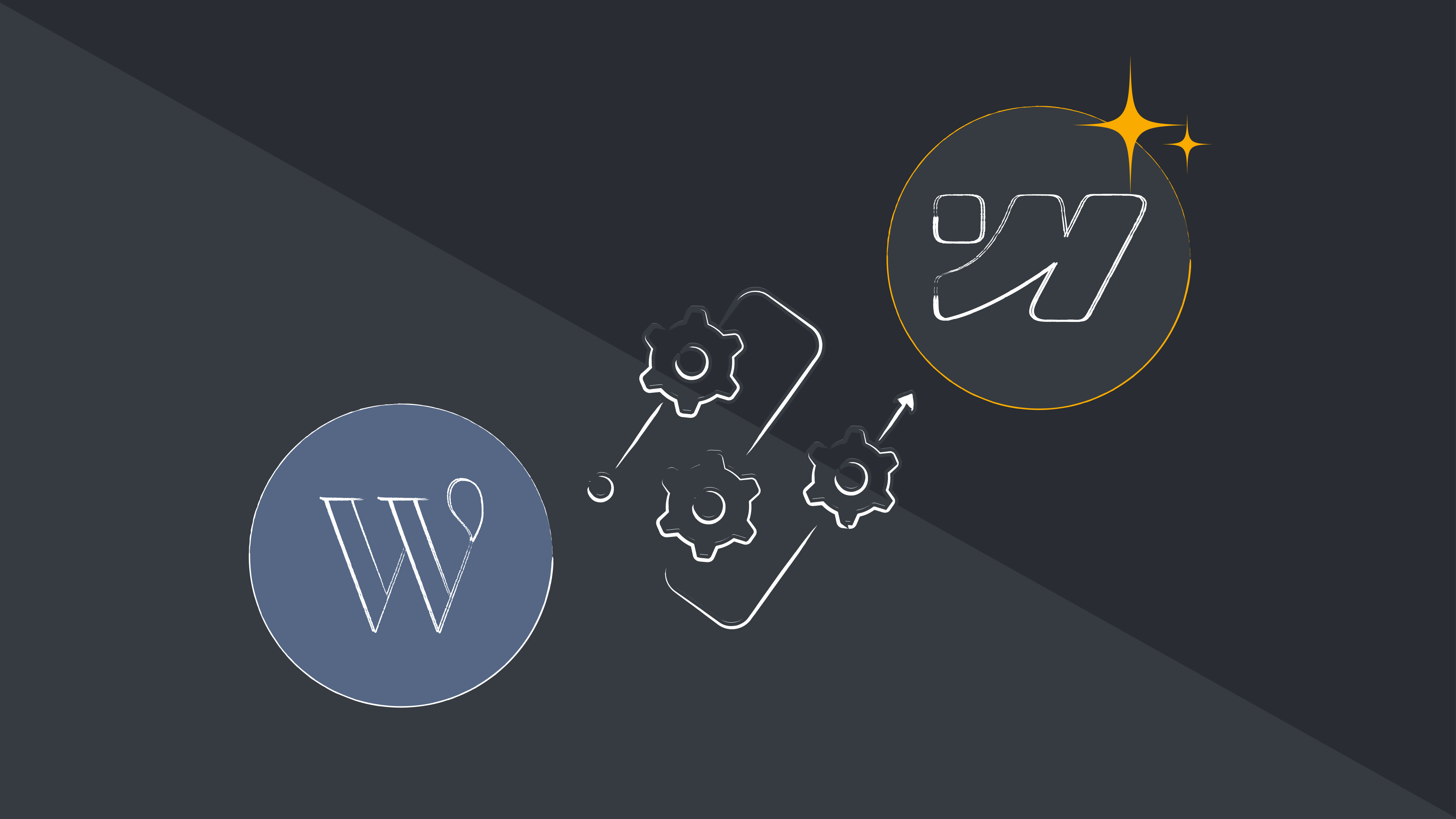 Imagen que muestra logos de herramientas no-code migrando al logo de Webflow en el centro