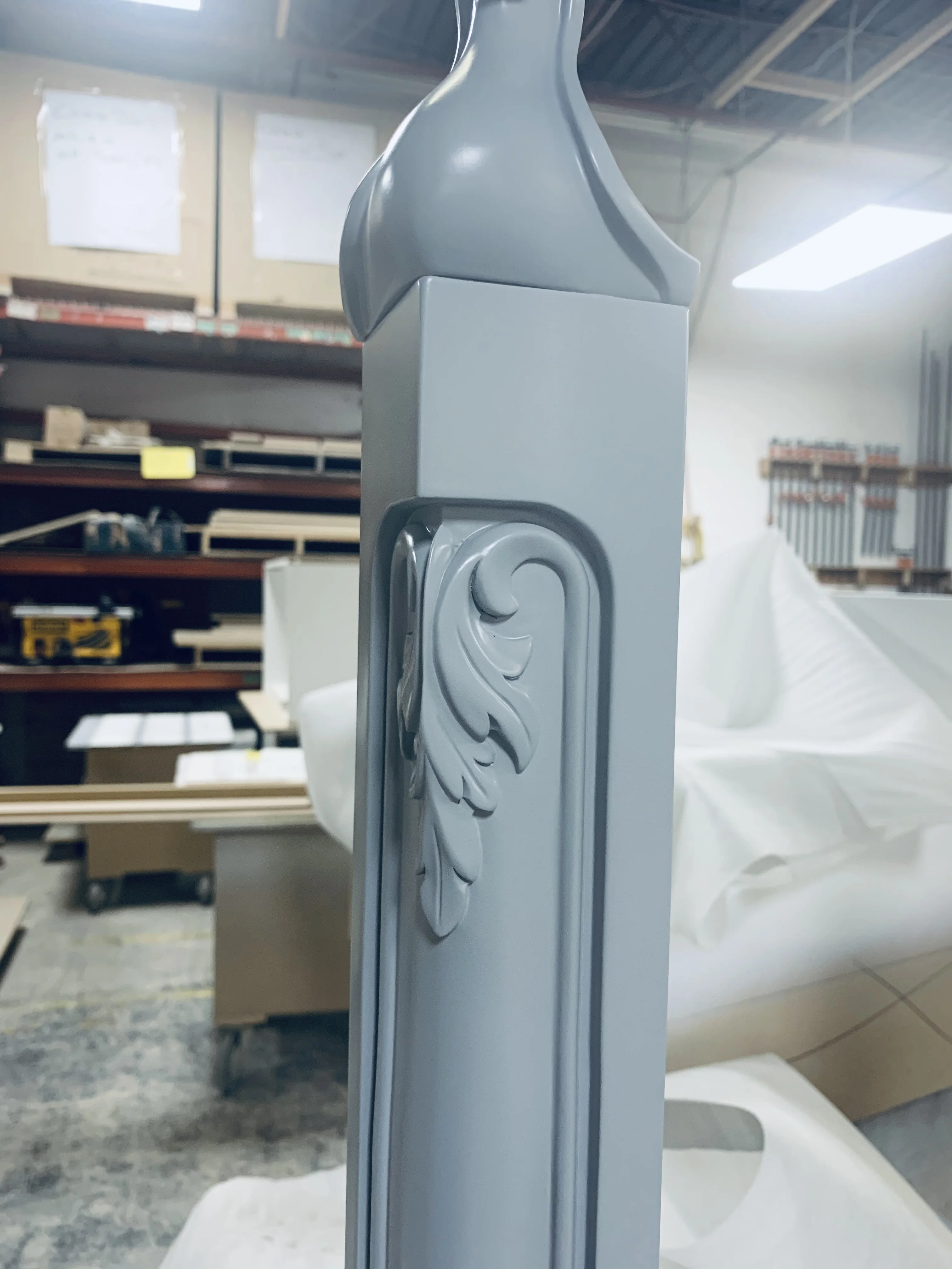 grey blue carved table leg