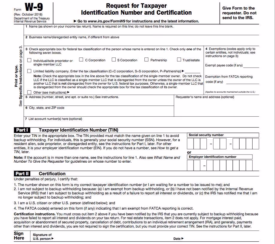 W-9 Tax Form 