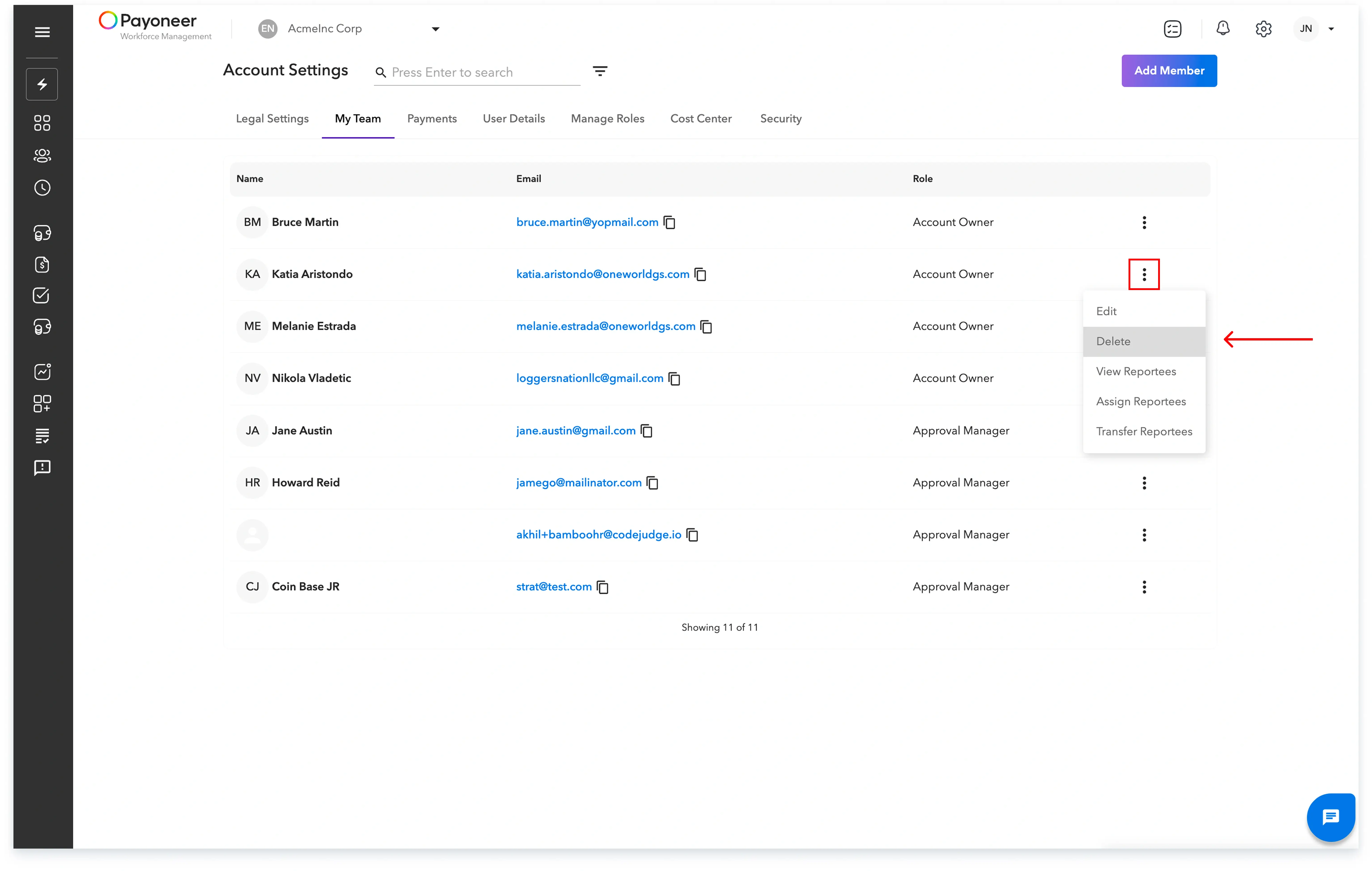 Select Delete from the menu that appears