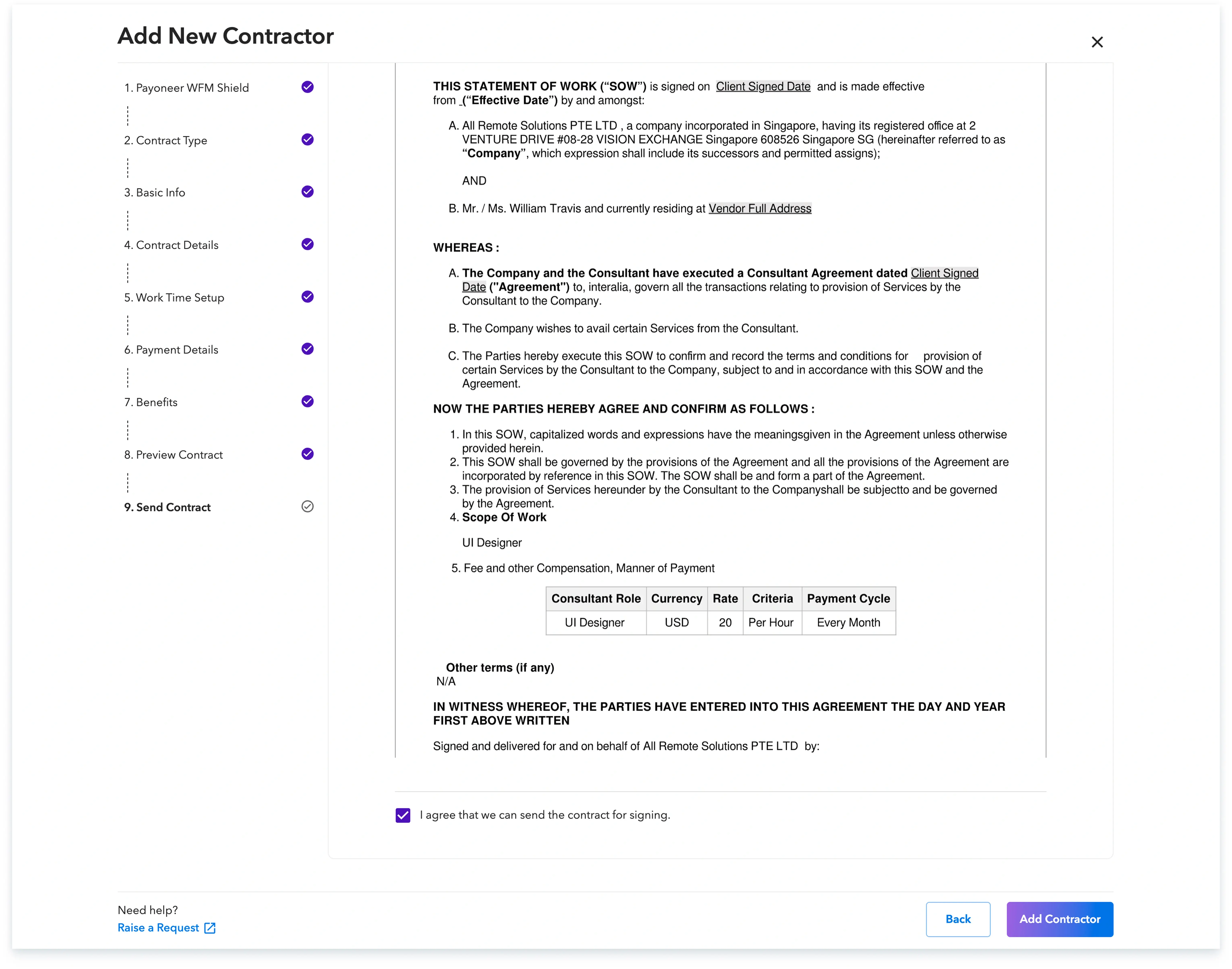 clicking on ‘Add Contractor’