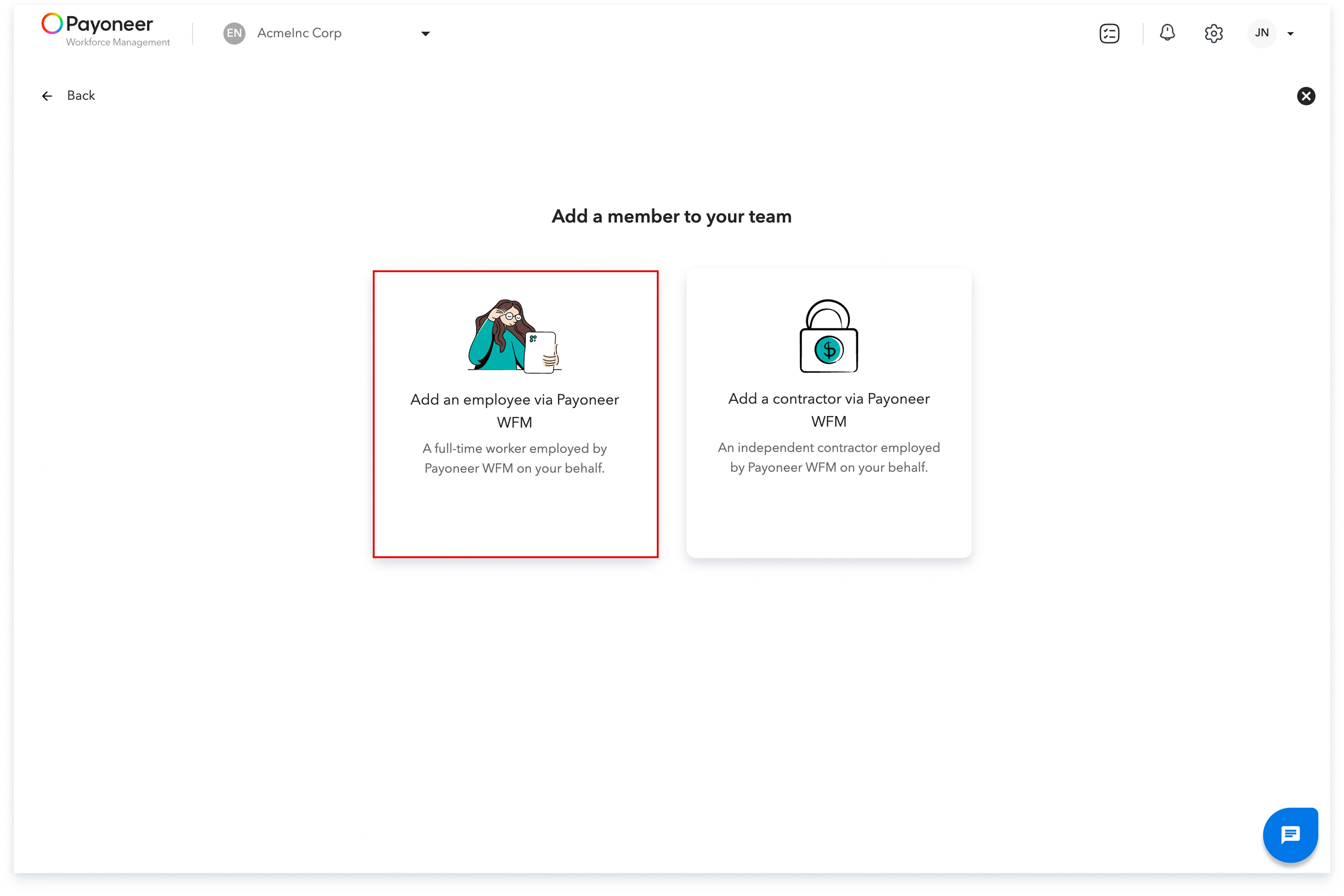Add an employee via Payoneer WFM